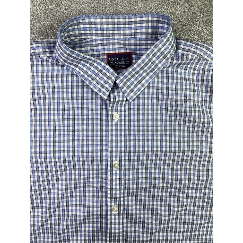 UNTUCKit Shirt Men’s XXL Blue Check Short Sleeve Button Front Classic Fit Cotton